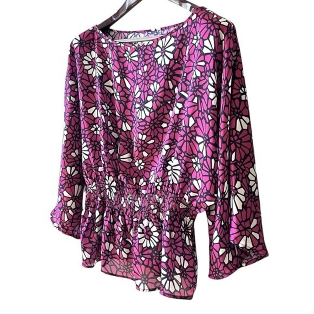 Tulle Anthropologie Peplum Blouse Womemns S Pink Floral Boat Neck Dolman Top - Picture 3 of 8